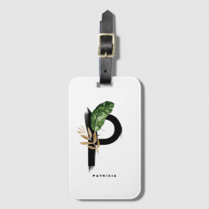 Boho Tropical Foliage Letter P Monogram Bridesmaid Luggage Tag