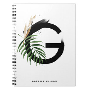 Boho Tropical Greenery Letter G Monogram Notebook