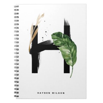 Boho Tropical Greenery Letter H Monogram Notebook by KeikoPrints at Zazzle