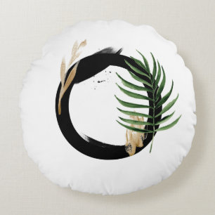 Boho Tropical Greenery Letter O Monogram Round Pillow