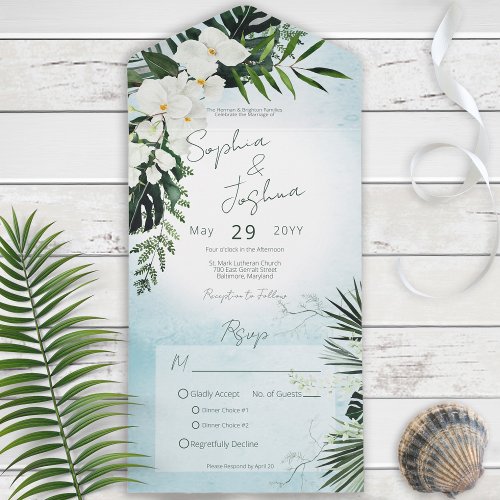 Boho Tropical Greenery Modern Aqua Dinner All In One Invitation