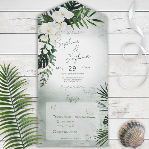 Boho Tropical Greenery Modern Green Dinner All In One Invitation