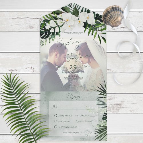 Boho Tropical Greenery Modern Photo Dinner All In One Invitation