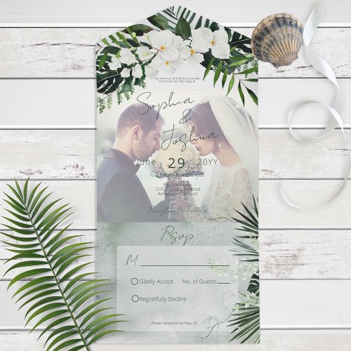 Boho Tropical Greenery Modern Photo No Dinner All In One Invitation