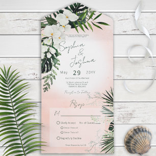 Boho Tropical Greenery Modern Pink Blush Dinner All In One Invitation