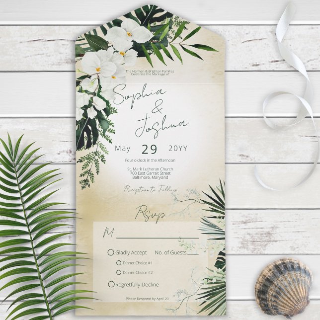 Boho Tropical Greenery Modern Sand Dinner All In One Invitation (Creator Uploaded)