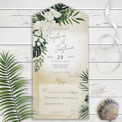 Boho Tropical Greenery Modern Sand No Dinner All In One Invitation