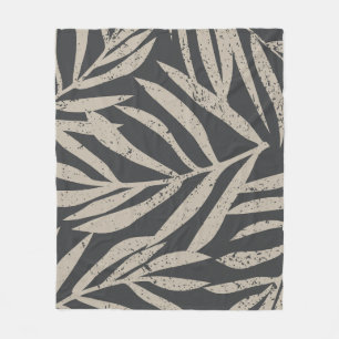 Boho Tropical Grunge Palm Leaves Pattern Fleece Blanket