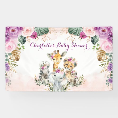 Boho Tropical Jungle Floral Greenery Baby Shower Banner