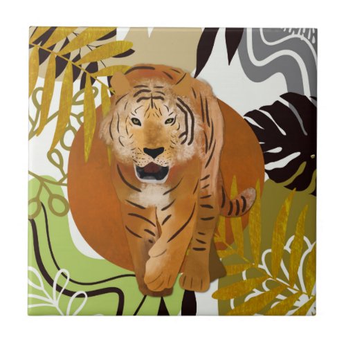 Boho Tropical Jungle Tiger Ceramic Tile