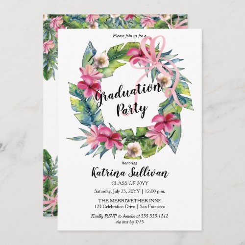 Boho Tropical Leaves  Floral Graduation Party Invitation