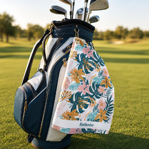 Boho Tropical Leaves Flowers Golf Towel