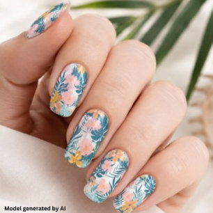 Boho Tropical Leaves Flowers Minx Nail Art