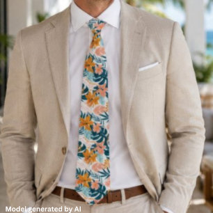 Boho Tropical Leaves Flowers Neck Tie