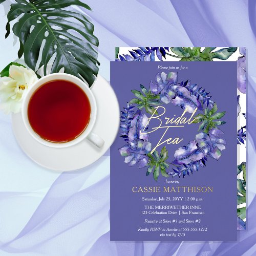 Boho Tropical Leaves Lavender Green Bridal Tea Foil Invitation