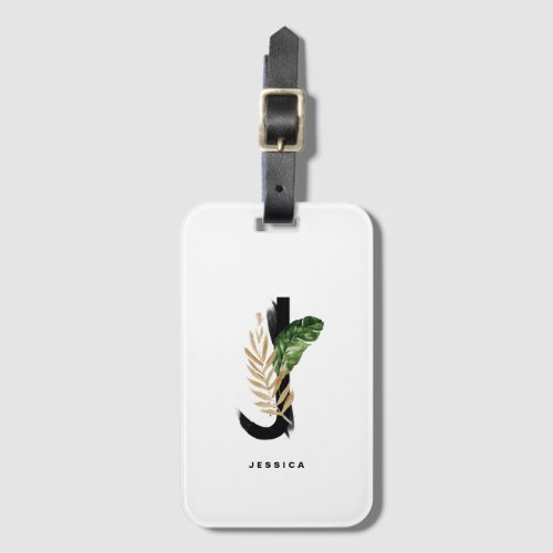 Boho Tropical Leaves Letter J Monogram Bridesmaid Luggage Tag