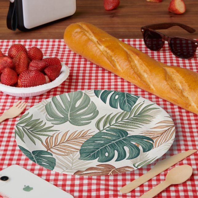 Boho Tropical Leaves  Paper Plates (Picnic)