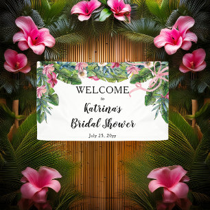 Boho Tropical Leaves Pink Floral Bridal Shower Banner