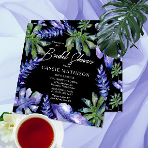 Boho Tropical Leaves Purple Green Bridal Shower Invitation