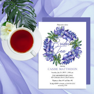 Boho Tropical Leaves Purple   Green Bridal Tea Invitation