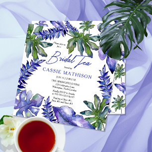 Boho Tropical Leaves Purple Green Bridal Tea Invitation