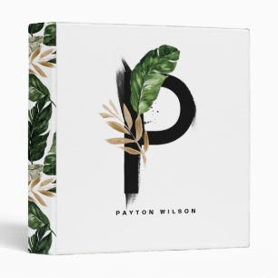 Boho Tropical Letter P Monogram Palm Leaves 3 Ring Binder