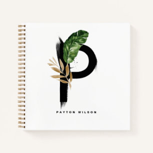 Boho Tropical Letter P Monogram Palm Leaves Notebook