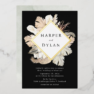 Boho Tropical Love Diamond Frame Wedding Gold Foil Invitation