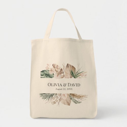 Boho Tropical Monstera and Orchid Wedding Tote Bag