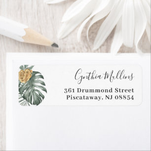 Boho Tropical Monstera Leaves Return Address Label