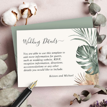 Boho Tropical Monstera Leaves Wedding Details Enclosure Card by CardHunter at Zazzle