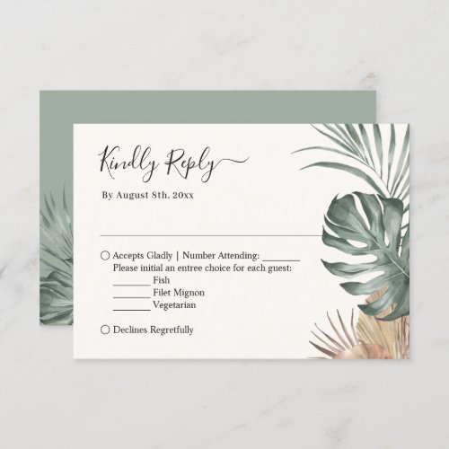 Boho Tropical Monstera Leaves Wedding RSVP Card - Boho Tropical Monstera Leaves Wedding RSVP Reply Card. 
(1) For further customization, please click the "customize further" link and use our design tool to modify this template. 
(2) If you prefer Thicker papers / Matte Finish, you may consider to choose the Matte Paper Type. 