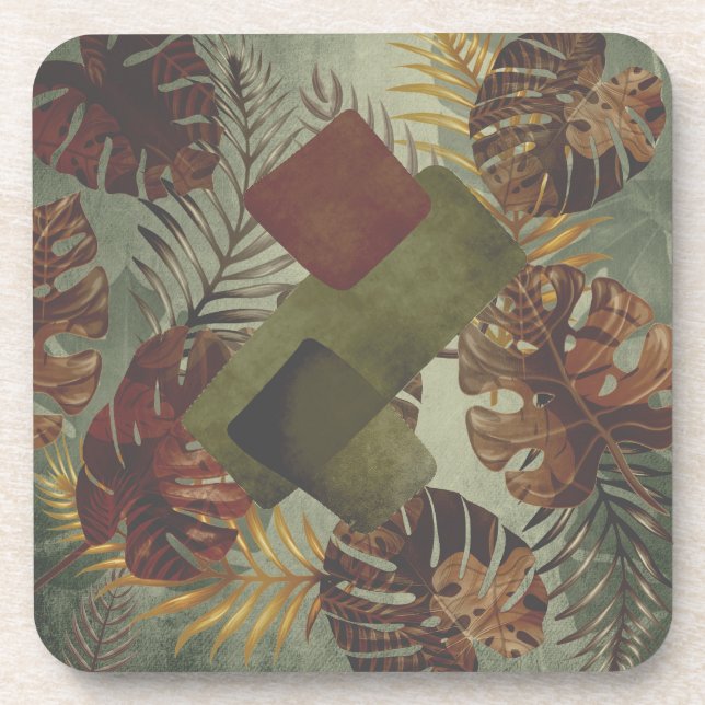 Boho tropical monstera palm leaf 70's summer  beverage coaster (Front)