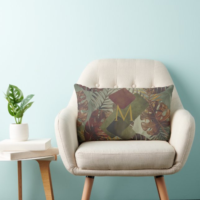 Boho Tropical monstera palm leaf 70's summer  Lumbar Pillow (Chair)