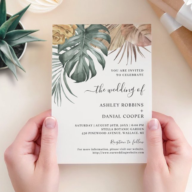 Boho Tropical Oasis Leaves Wedding Invitation (Creator Uploaded)