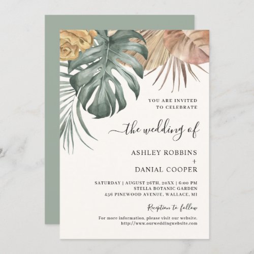 Boho Tropical Oasis Leaves Wedding Invitation - Boho Tropical Oasis Leaves Wedding Invitation. For further customization, please click the "customize further" link and use our design tool to modify this template. If you prefer Thicker papers / Matte Finish, you may consider to choose the Matte Paper Type. 