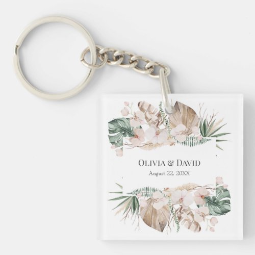 Boho Tropical Orchid and Monstera Keychain