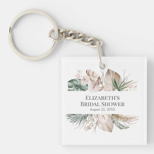 Boho Tropical Orchid and Monstera Keychain