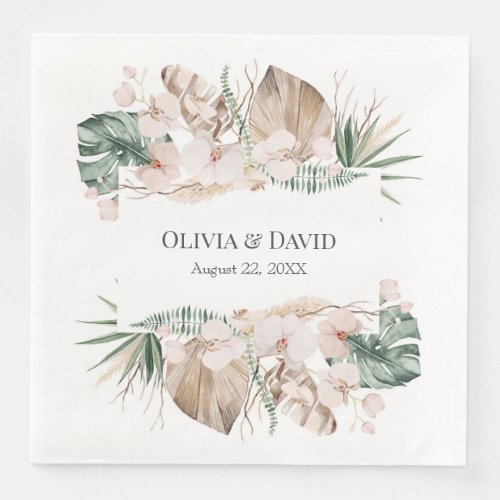 Boho Tropical Orchid and Monstera Paper Napkin