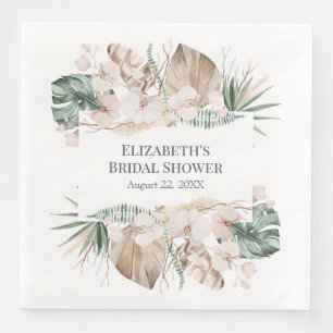 Boho Tropical Orchid and Monstera Paper Napkin