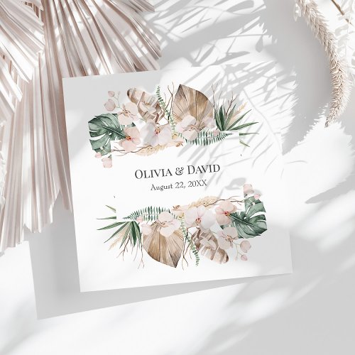 Boho Tropical Orchid and Monstera Wedding Paper Dinner Napkins