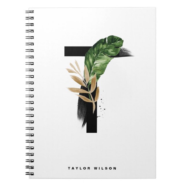 Boho Tropical Palm Leaves Letter T Monogram Notebook (Front)
