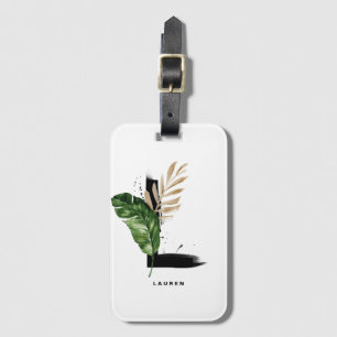 Boho Tropical Palm Letter L Monogram Bridesmaid Luggage Tag
