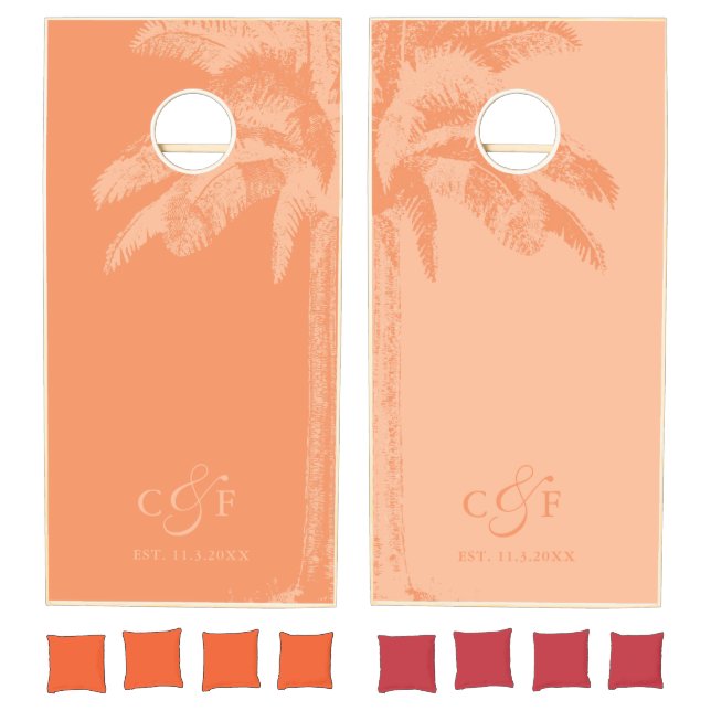 Boho Tropical Palm Tree Wedding Monogram Cornhole Set (Set)