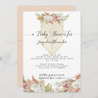 Boho Tropical Pampas Grass Floral Girl Baby Shower Invitation