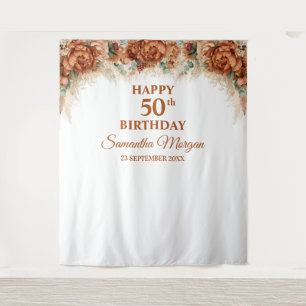 Boho tropical pampas grass palm 50th birthday tapestry