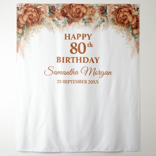 Boho tropical pampas grass palm 80th birthday tapestry