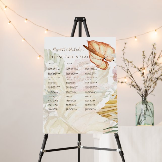 BOHO Tropical Pampas Grass Wedding Foam Board (In Situ (Stand))