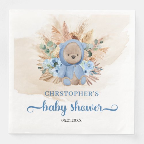 Boho tropical pampas teddy bear floral Baby shower Paper Dinner Napkins