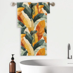 Boho Tropical Pattern Earth Tones Bath Towel Set